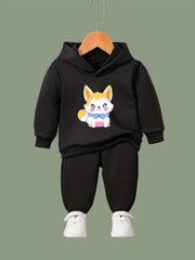 2pcs Kitty Print Hoodies Pants Set For Kids Spring Fall Sports