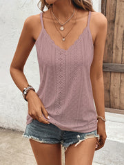 Embroidered Cami Top Scallop V Neck Spaghetti Strap Women's Clothing