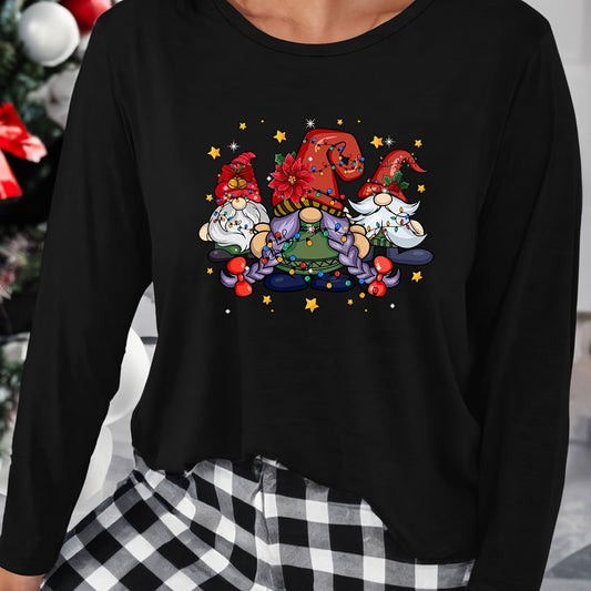 Santa Print Long Sleeve Lounge Top