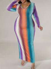Colorblock Long Sleeve Maxi Bodycon Dress