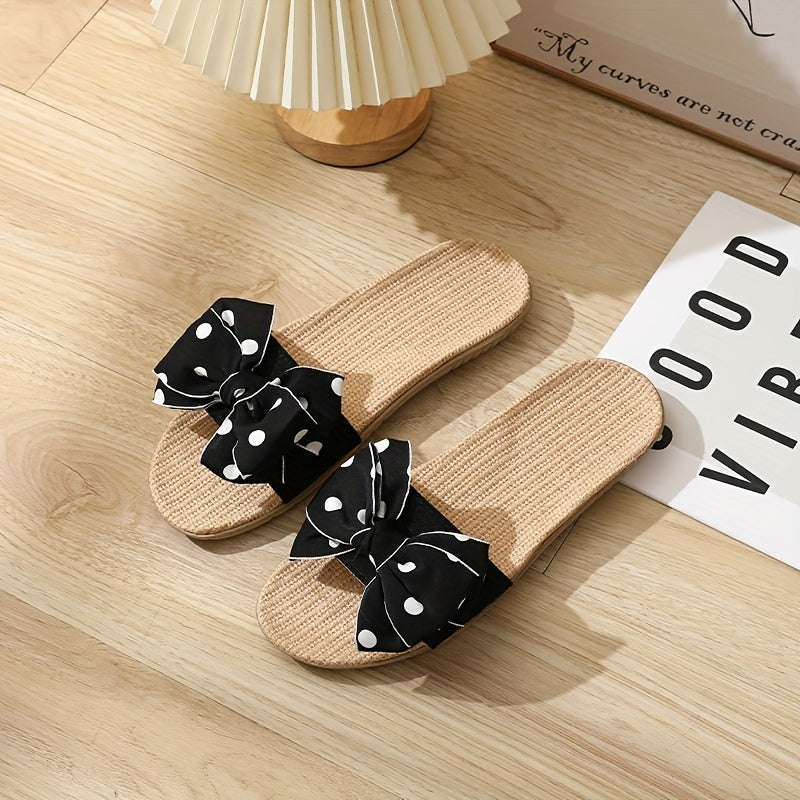 Polka Dot Bow Flat Slides Open Toe Shoes