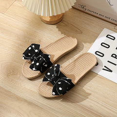 Polka Dot Bow Flat Slides Open Toe Shoes