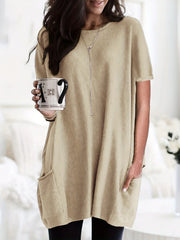 Solid Loose T shirt Dress Crew Neck Short Sleeve Mini Dress Women's Clothing