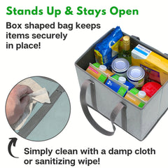 Reusable Grocery Bags Heavy Duty Shopping Bags Box Shape Stay Open Fold Flat