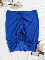 Drawstring Cover Up Skirt Semi Sheer High Stretch Sexy Beachwear