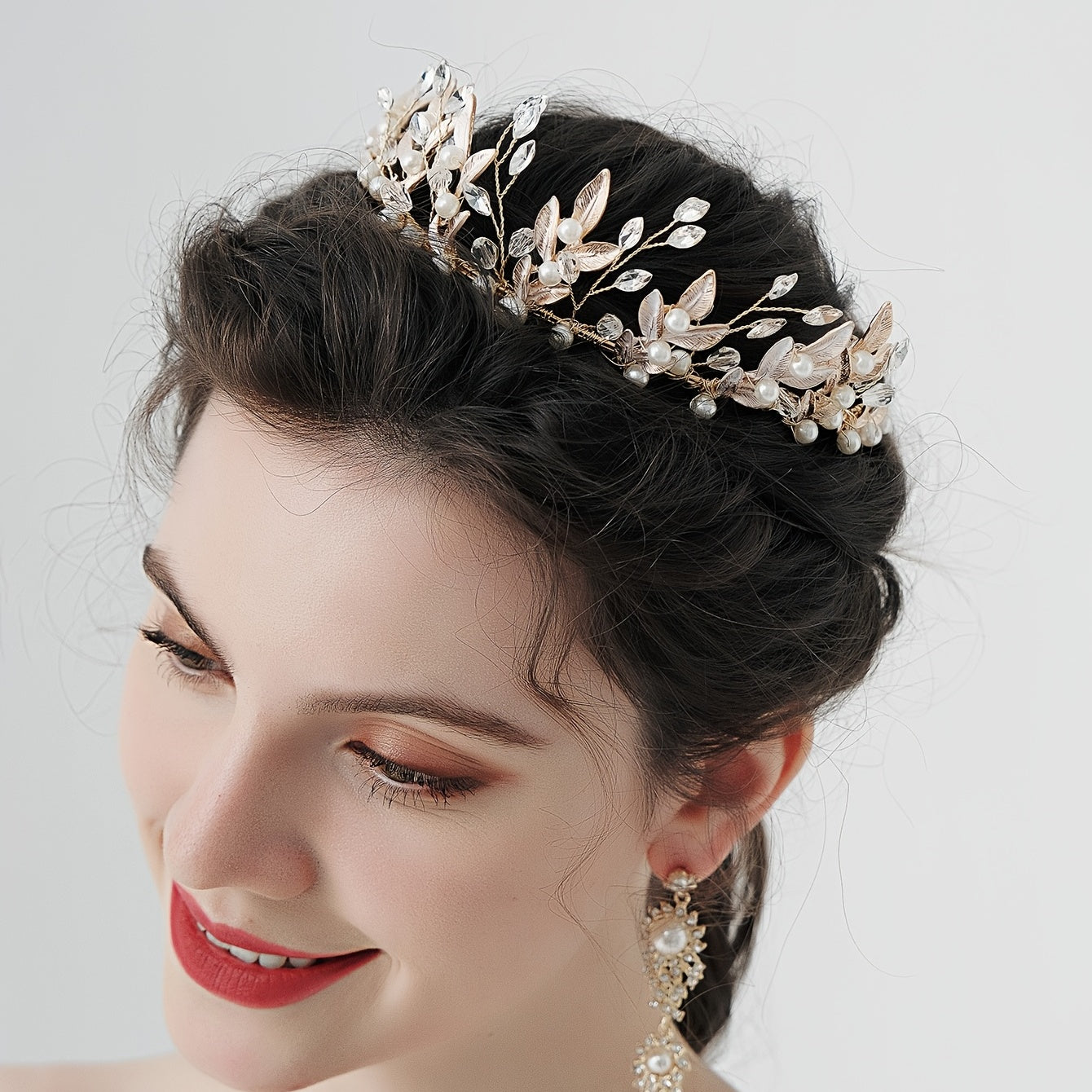 Rose Golden Crystal Bridal Tiara Wedding Hair Accessory