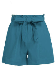 Ruffle Trim Tie Waist Shorts with Pockets