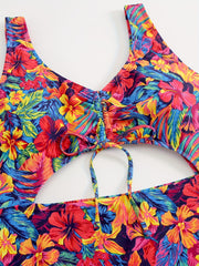 Floral Print One Piece Bikini Plus Size Boho Swimsuit
