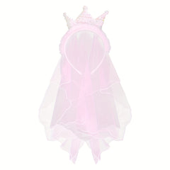 Sequin Crown Headband with Hair Veil for Kids Girls Headdress