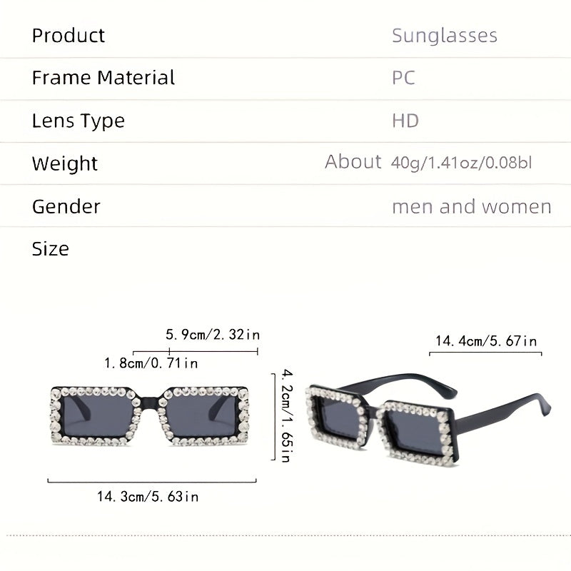 Y2K Rhinestone Rectangle Sunglasses for Women