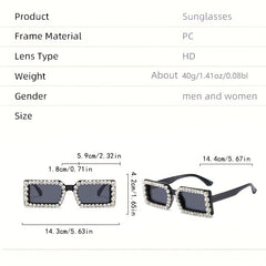 Y2K Rhinestone Rectangle Sunglasses for Women