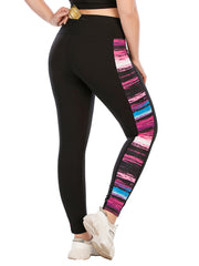 Colorblock Print Yoga Leggings With Pocket
