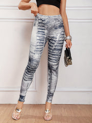 Block Stitching Faux Denim Yoga Pants