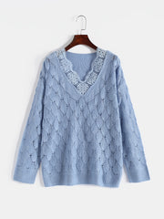 Eyelet Embroidered Lace Trim Sweater