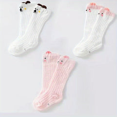 3 Pairs Baby Cotton Blend Over-the-Knee Socks Cartoon Animal Design