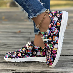 Easter Egg Print Canvas Sneakers for Women