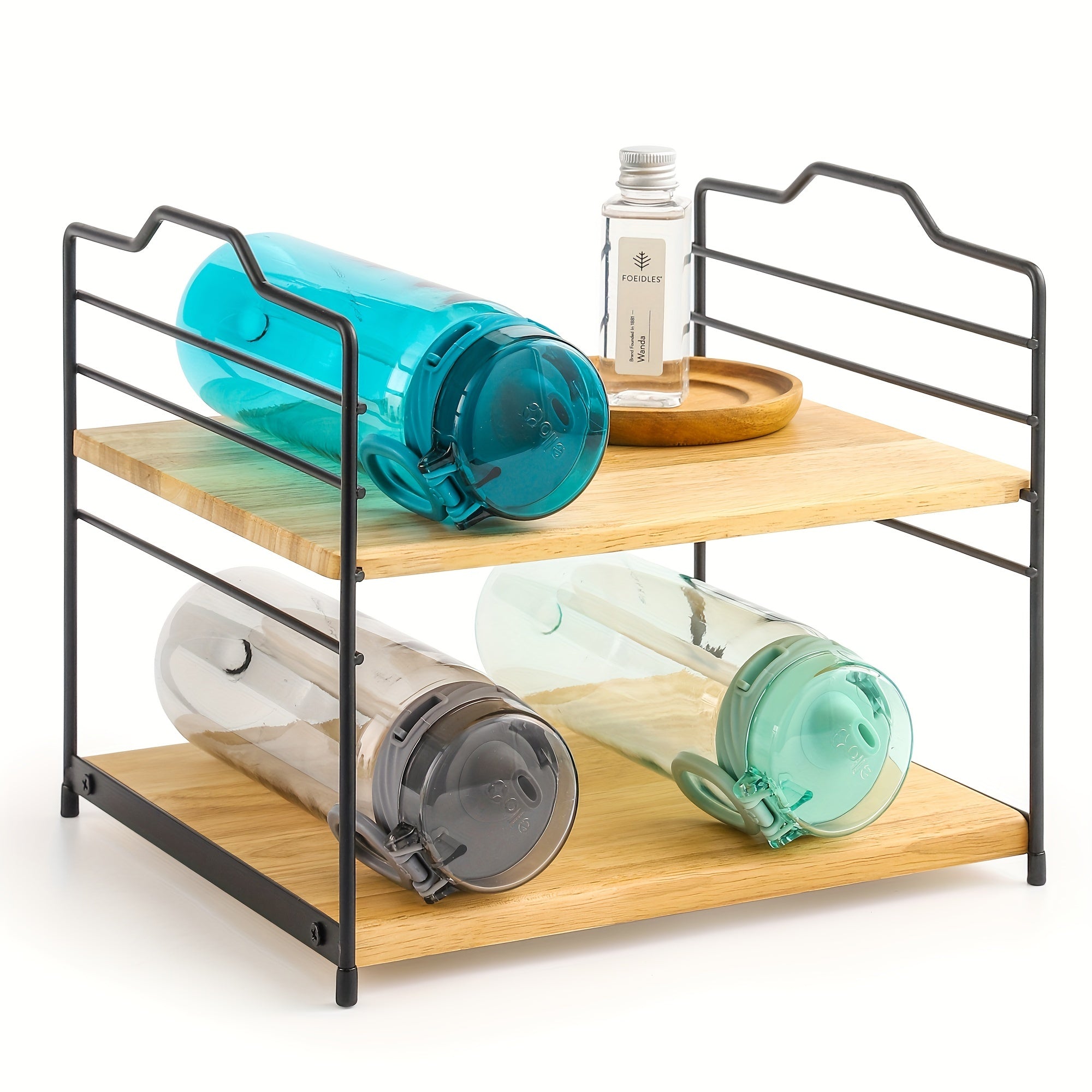 Adjustable Bamboo Spice Rack 2 Tier Standing Shelf Under Sink Organizer