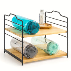 Adjustable Bamboo Spice Rack 2 Tier Standing Shelf Under Sink Organizer