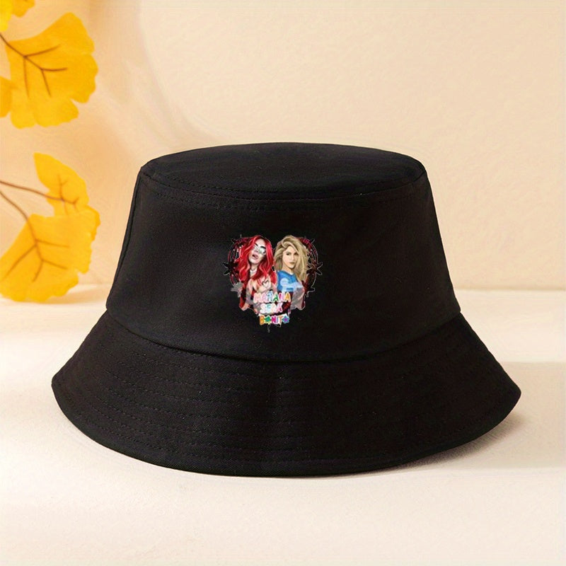 Y2K Cartoon Girl Print Bucket Hat Lightweight Sun Shade Fisherman for Women