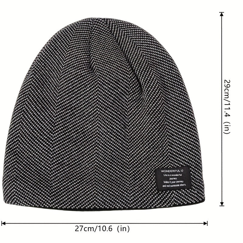 Fashionable Ear Protection Windproof Knit Beanie Hat With Plus Velvet