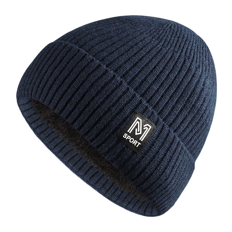 Men's Winter M Letter Plus Velvet Thick Warm Knitted Cap