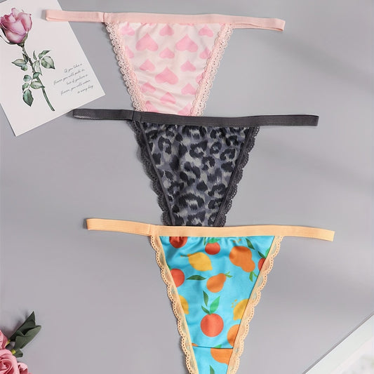 3pcs Lace Thongs Low Waist Panties Women's Lingerie
