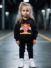 OERYUI Girls Boys 2pcs Fashionable Print Hooded Pullover Pants Set