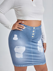 Denim Print High Waist Bodycon Skirt