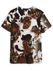 Leopard Print Letter Graphic Short Sleeve T-shirt for Boys Girls