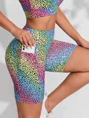 Leopard Print Rainbow Running Hip Lifting Yoga Sports Shorts