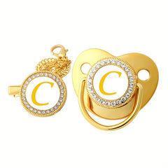 Golden 26 Letter Baby Pacifier With Rhinestone