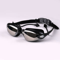 Electroplated Swimming Goggles Anti Fog Glasses & Earplugs