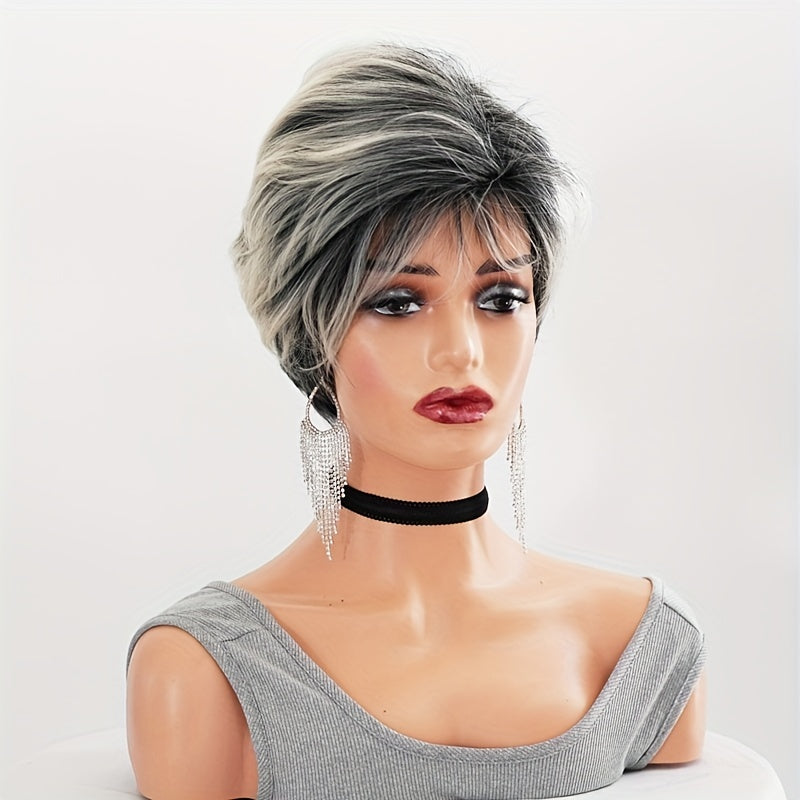 Gray Gradient Short Hair Wigs Hood Hair Accessories