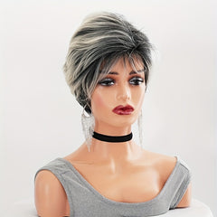 Gray Gradient Short Hair Wigs Hood Hair Accessories