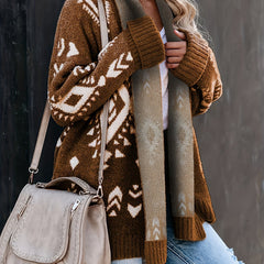 Geometric Pattern Long Sleeve Open Front Cardigan