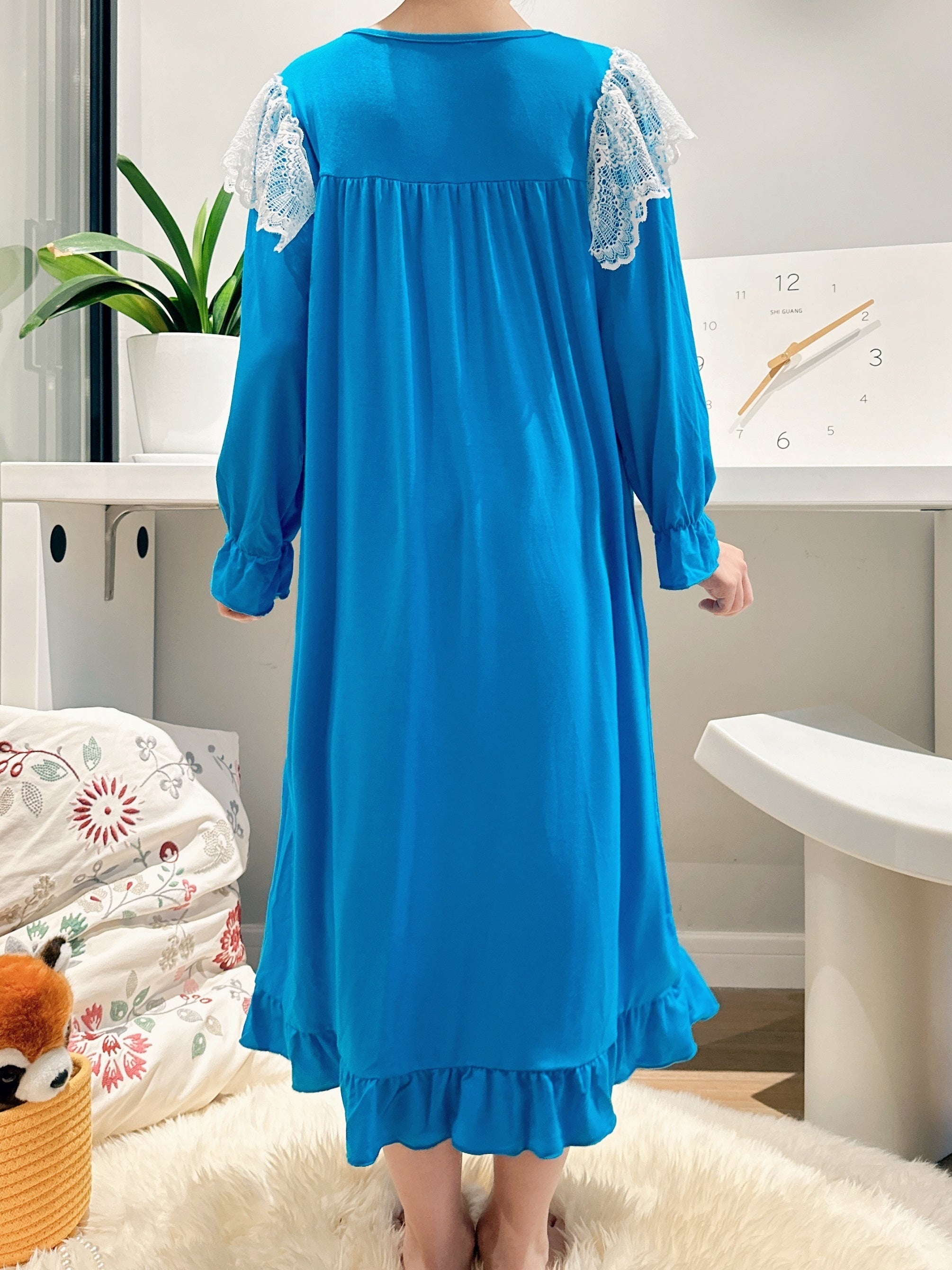 Girls Modal Nightdress Long Sleeve Round Neck Princess Dress