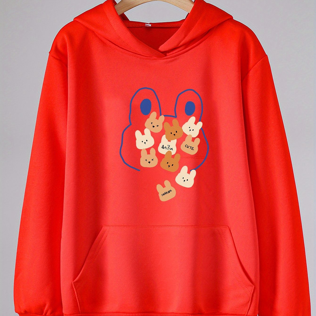 Girls Cartoon Rabbits Hooded Sweatshirt For Spring