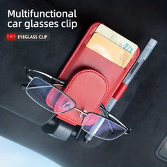 Car Sunglass Holder - Magnetic Leather Clip for Storing Glasses