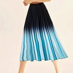 Ombre Elastic Waist Pleated Maxi Skirt