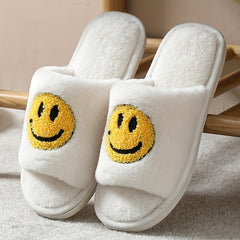 Women's Smile Face Pattern Slippers Casual Slip On Plush Shoes