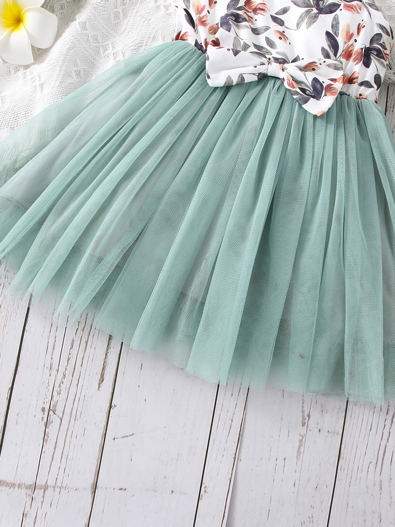 Infant Bowknot Puffy Overall Dress with Mesh for Kids