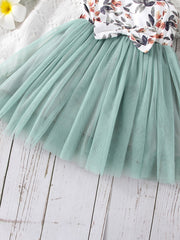 Infant Bowknot Puffy Overall Dress with Mesh for Kids