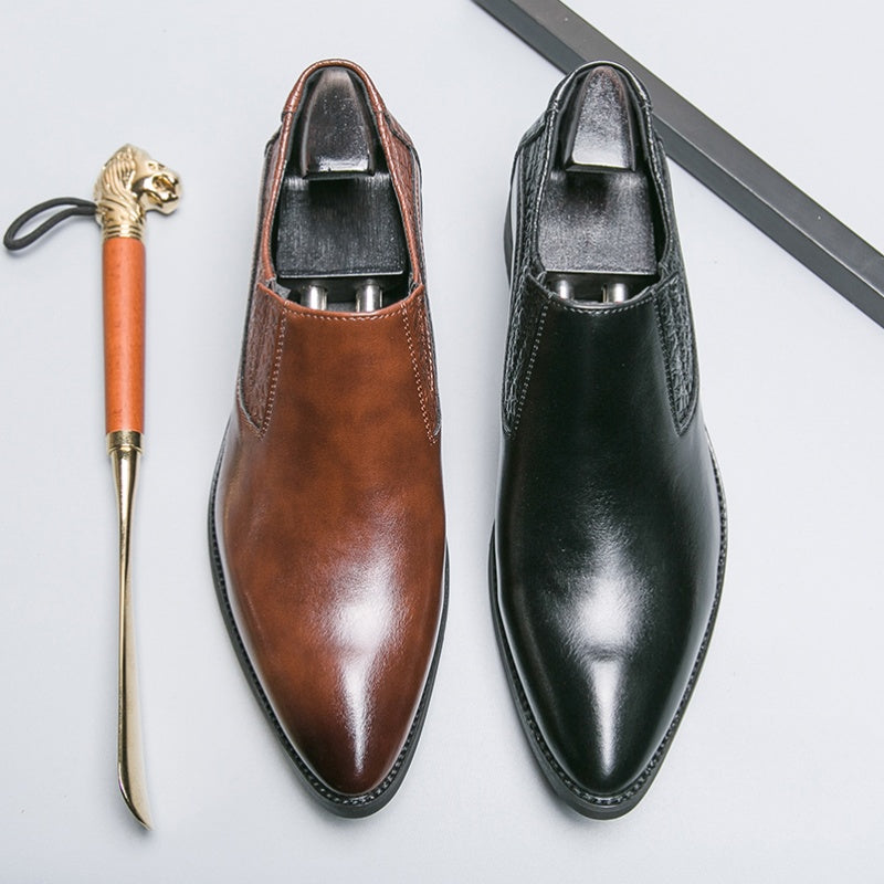 Men's Leather Loafer Shoes Almond Toe Slip On Dress Shoes