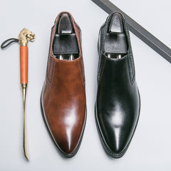 Men's Leather Loafer Shoes Almond Toe Slip On Dress Shoes