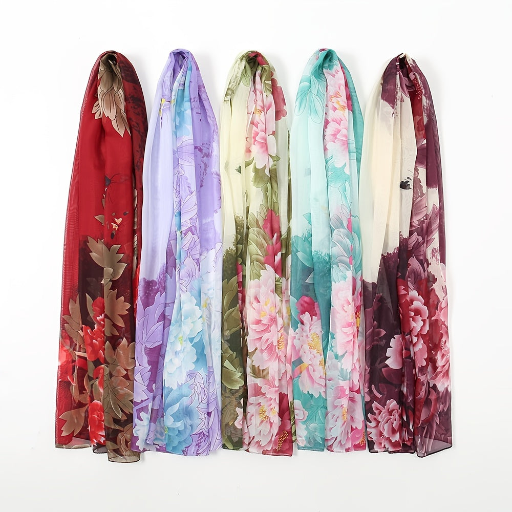 Thin Chiffon Printed Silk Scarf Chiffon Shawl Neckerchief Head Wrap