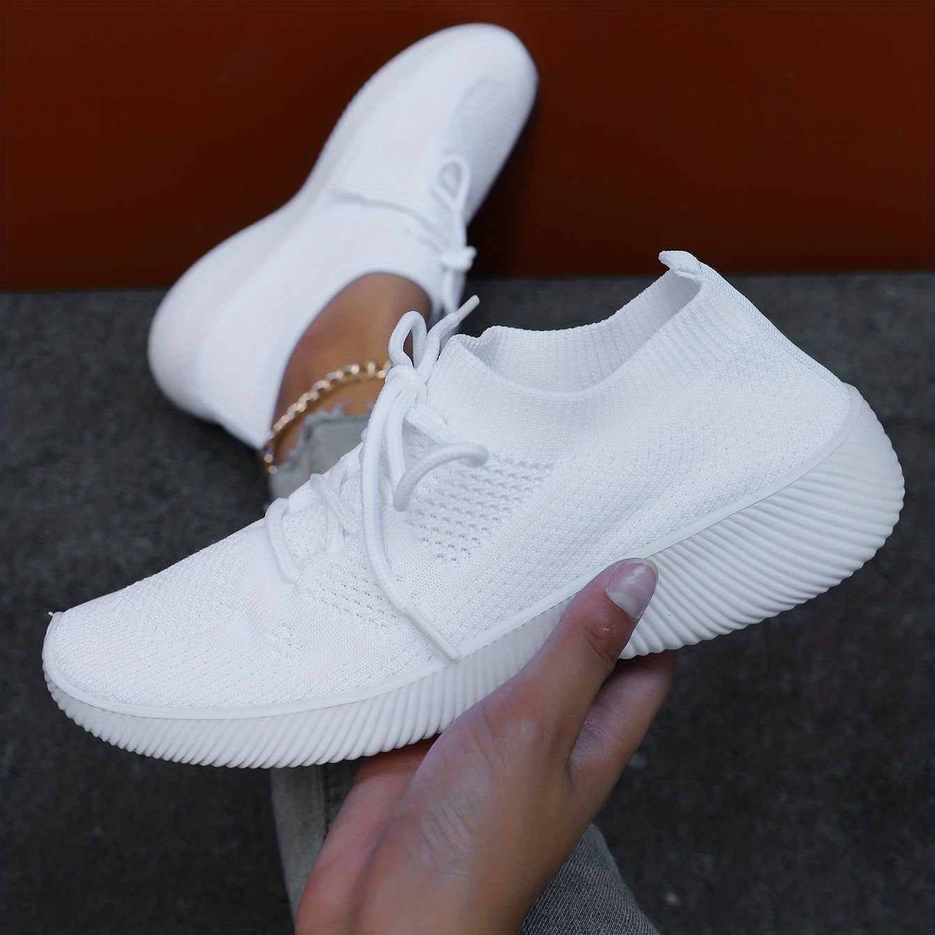 Women's Knit Athletic Shoes Low Top Running Trainers