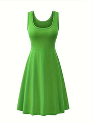 Basic Tank Dress Women's Plus Round Neck Solid Tank Dress