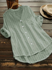 Stripe Print Button Up Short Sleeve Blouse