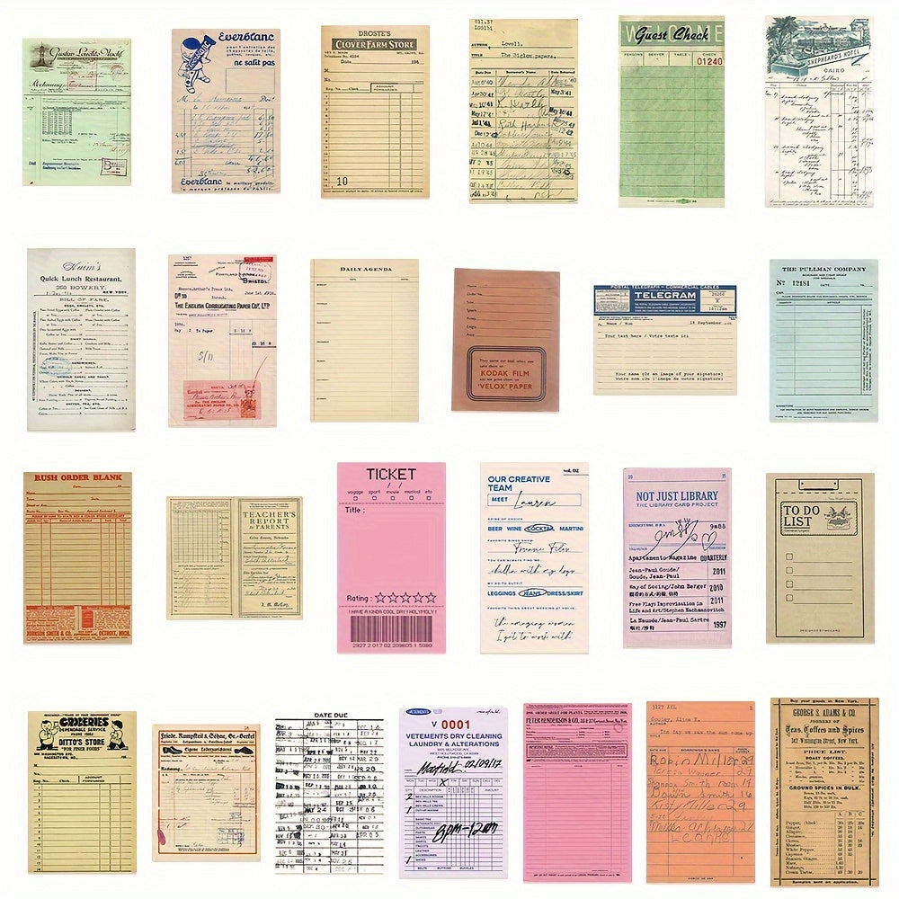 50 Pack Adhesive Vintage Invoice Statement Transfer Paper