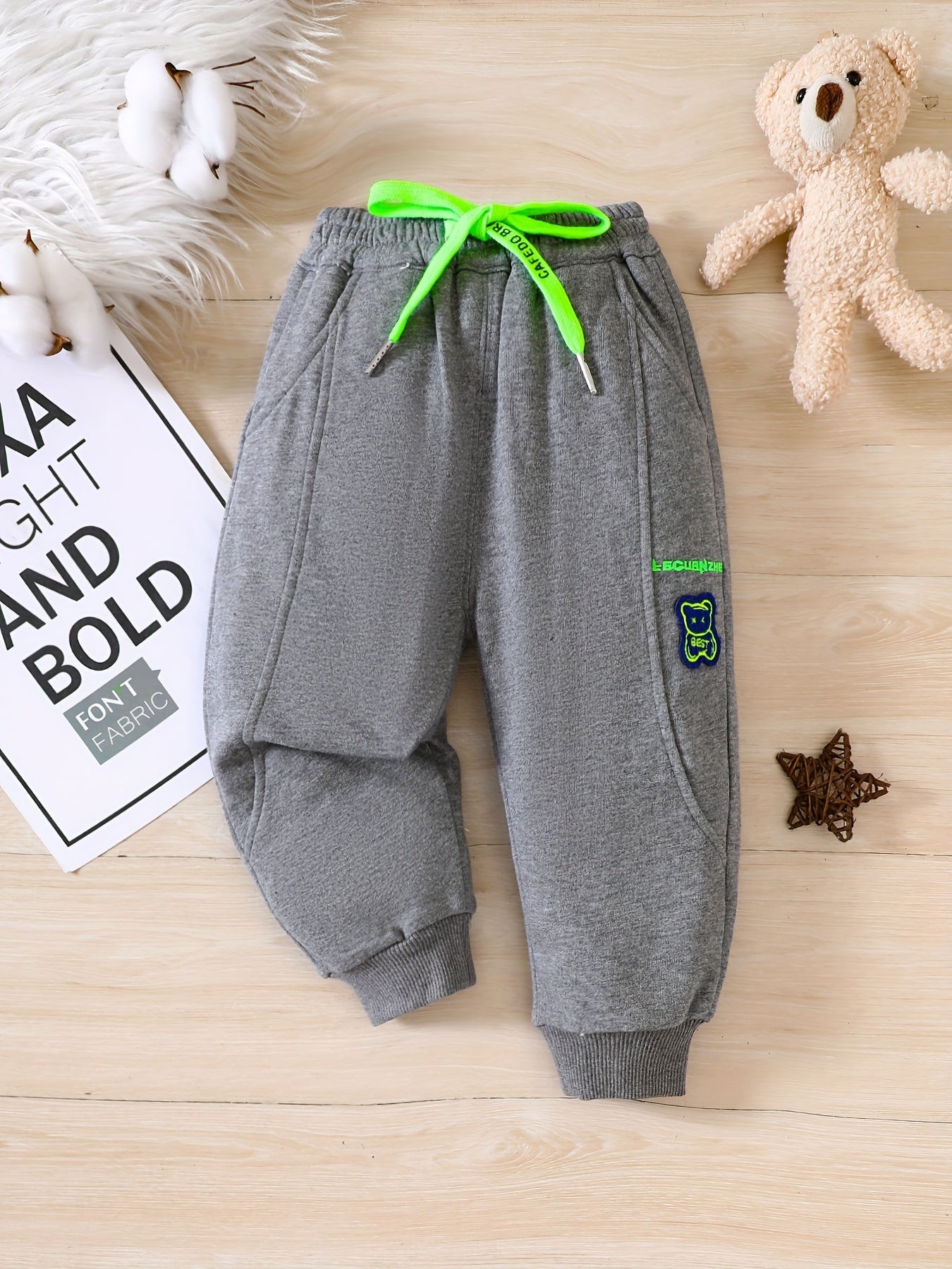 Bear Print Boys Casual Sweatpants Active Jogger Sports Pants